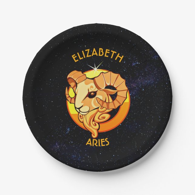 Aries Zodiac Birthday Sign With Your Custom Name Paper Plate (Front)