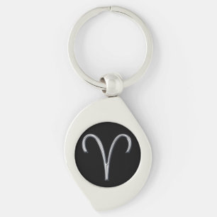 Aries Zodiac-Black with Silver Horoscope Sign Key Ring