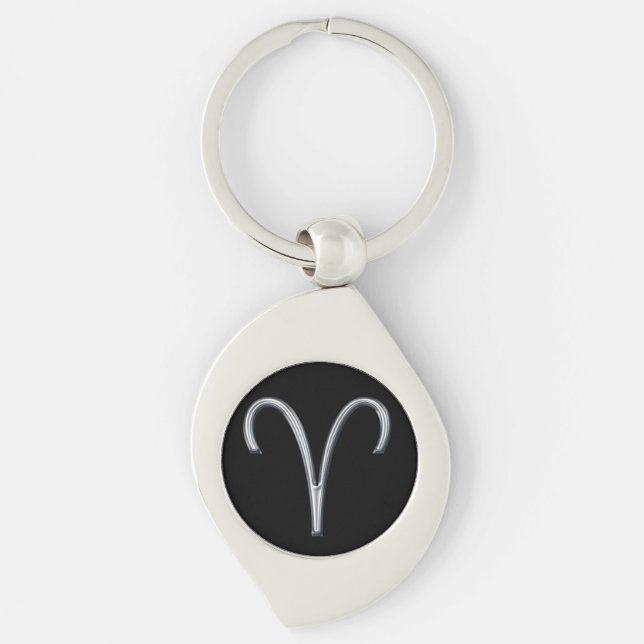 Aries Zodiac-Black with Silver Horoscope Sign Key Ring (Front)