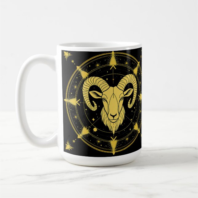 ♈ Aries Zodiac Coffee Mug Golden Astrology Gift ✨ (Left)