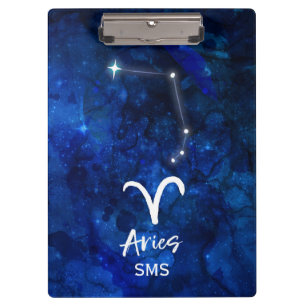 Aries Zodiac Constellation Blue Galaxy Monogram Clipboard