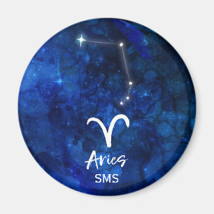 Aries Zodiac Constellation Blue Galaxy Monogram Magnet