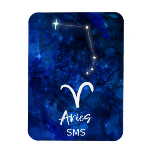 Aries Zodiac Constellation Blue Galaxy Monogram Magnet