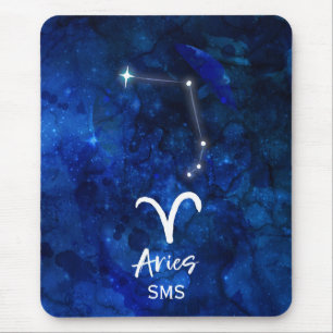 Aries Zodiac Constellation Blue Galaxy Monogram Mouse Pad