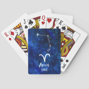 Aries Zodiac Constellation Blue Galaxy Monogram Playing Cards