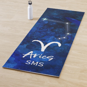 Aries Zodiac Constellation Blue Galaxy Monogram Yoga Mat