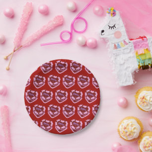 Aries Zodiac Coquette Heart Birthday Cake Paper Plate