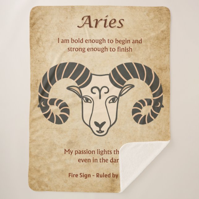 Aries Zodiac Design with Bold Aries Affirmations  Sherpa Blanket (Front)