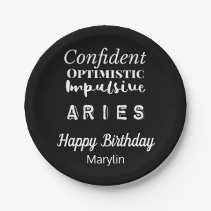 Aries Zodiac Fun Characteristics Birthday Paper Plate