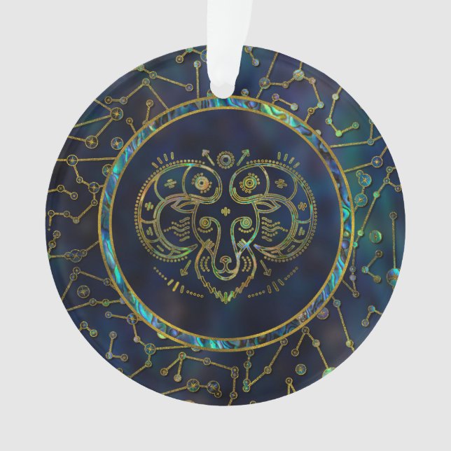 Aries Zodiac Gold Abalone on Constellation Ornament (Front)