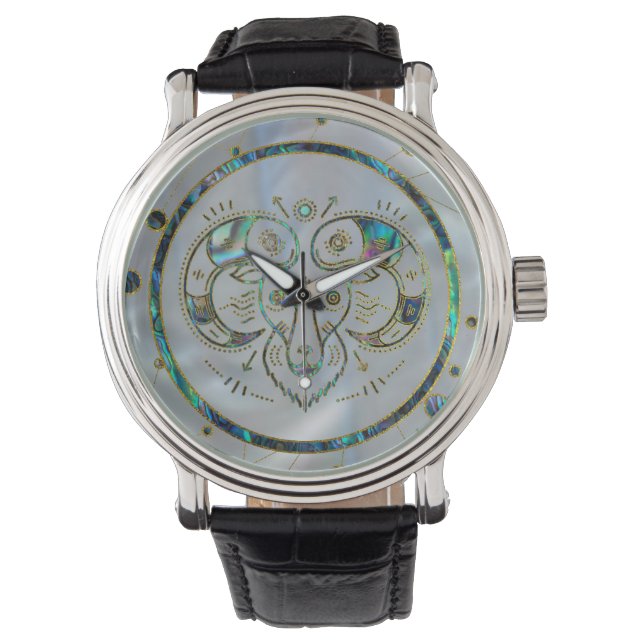 Aries Zodiac Gold Abalone on Constellation Watch (Front)