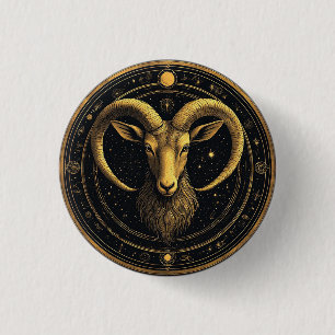 ♈ Aries Zodiac Gold Shield Astrology Symbol 3 Cm Round Badge