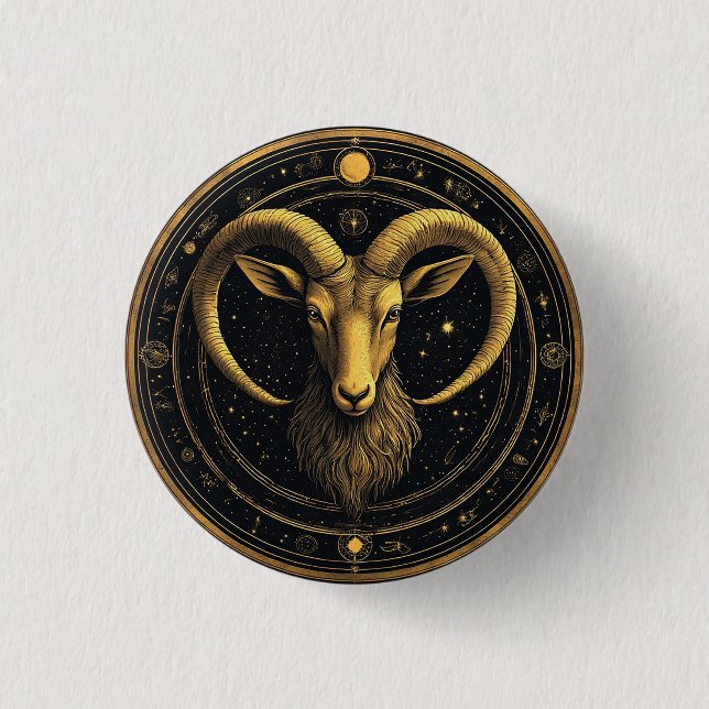 ♈ Aries Zodiac Gold Shield Astrology Symbol 3 Cm Round Badge (Front)