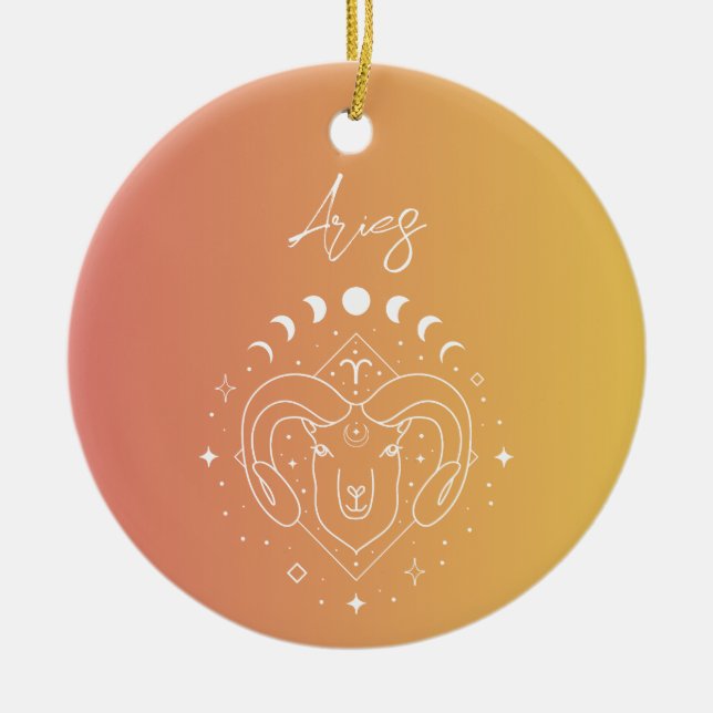 Aries zodiac horoscope star sign gradient ceramic ornament (Front)