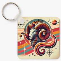 Aries Zodiac Metal Keychain Retro Design