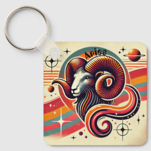 Aries Zodiac Metal Keychain Retro Design