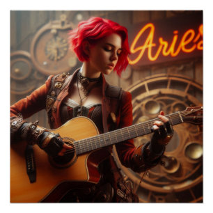 Aries Zodiac Musician Guitar Poster