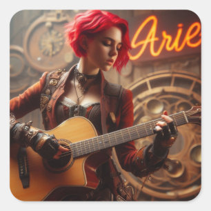 Aries Zodiac Musician Guitar Square Sticker