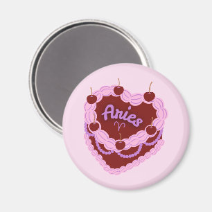 Aries Zodiac Pastel Heart Birthday Cake Magnet