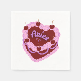 Aries Zodiac Pastel Heart Birthday Cake Napkin