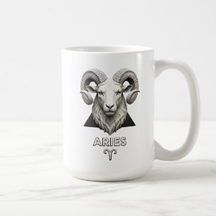 Aries Zodiac Ram Classical Black White Astrology Coffee Mug
