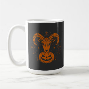 Aries Zodiac Ram with Halloween Pumpkin Spooky Coffee Mug