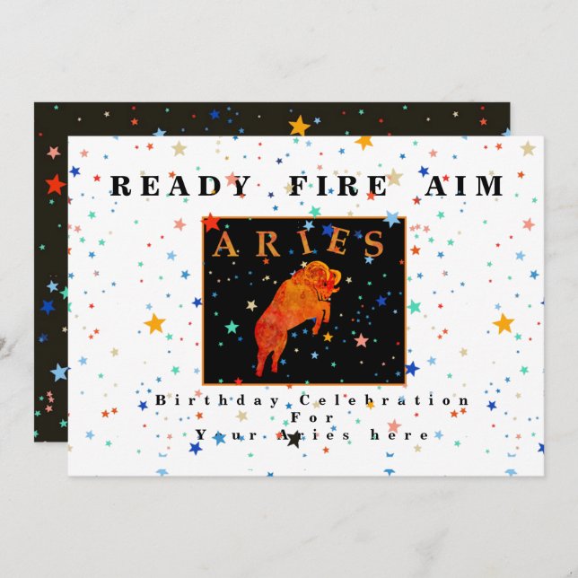 Aries zodiac READY AIM FIRE modern star Invitation (Front/Back)