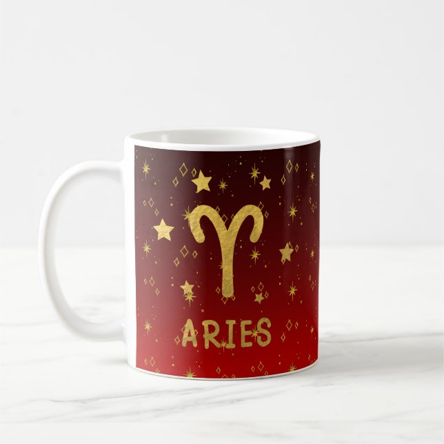Aries Zodiac Red and Gold Astrology Mug (Left)
