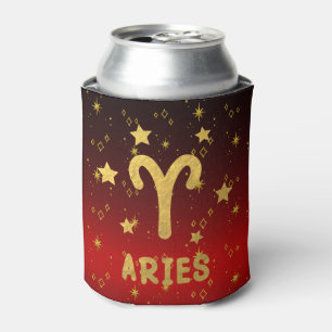 Aries Zodiac Red and Gold Can Cooler