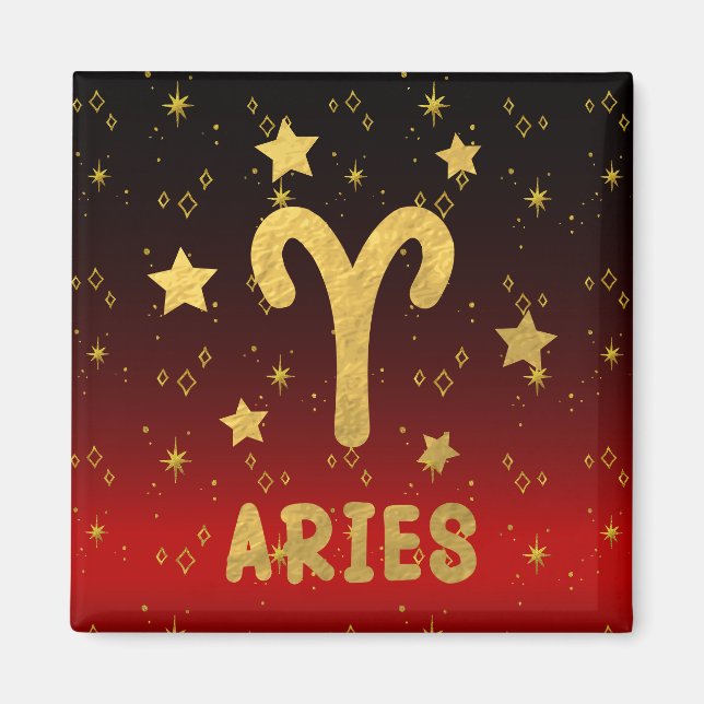 Aries Zodiac Red and Gold Magnet (Front)