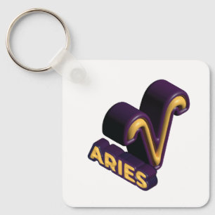 Aries Zodiac Sign and Text Design Key Ring