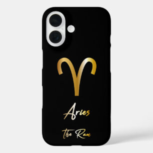 Aries Zodiac Sign, Black & Gold  iPhone 16 Case
