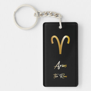 Aries Zodiac Sign, Black & Gold Keychain