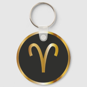 Aries Zodiac Sign, Black & Gold Keychain