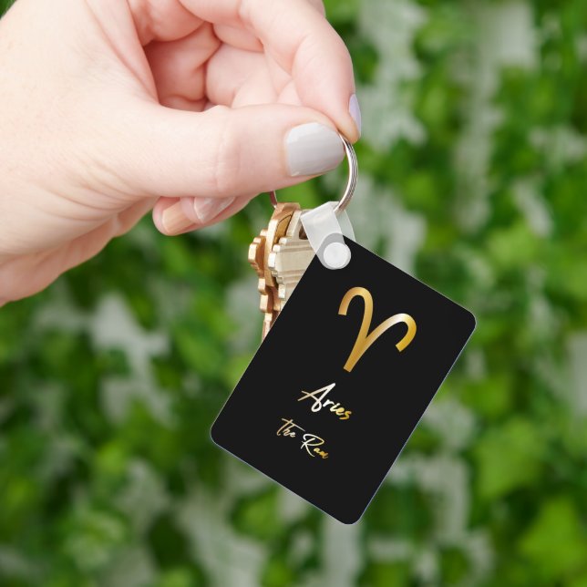 Aries Zodiac Sign, Black & Gold Keychain (Hand)