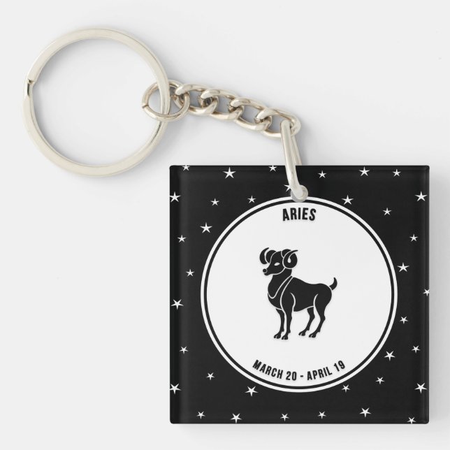 Aries Zodiac Sign, Black & White Keychain (Front)