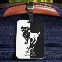Aries Zodiac Sign Black & White Luggage Tag