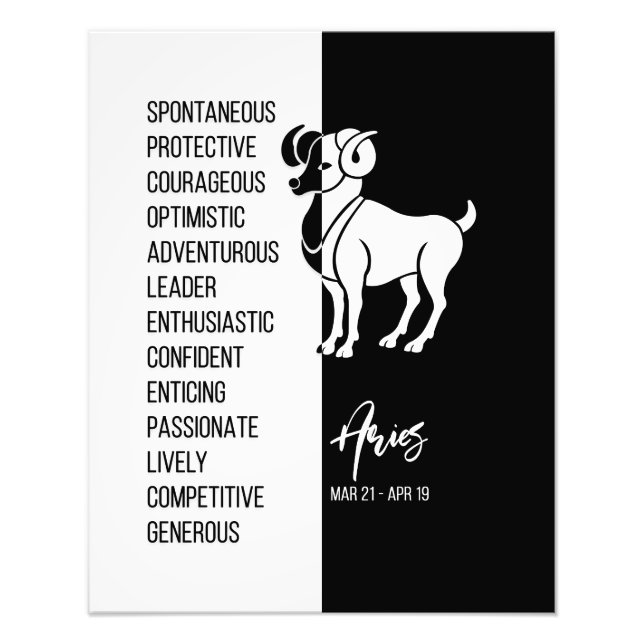 Aries Zodiac Sign, Black & White Poster (Front)