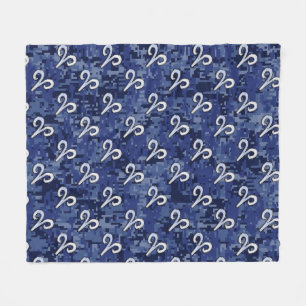 Aries Zodiac Sign Blue Digital Camouflage Fleece Blanket
