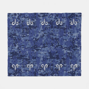 Aries Zodiac Sign Blue Digital Camouflage Fleece Blanket