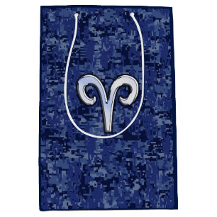 Aries Zodiac Sign Blue Digital Camouflage Medium Gift Bag