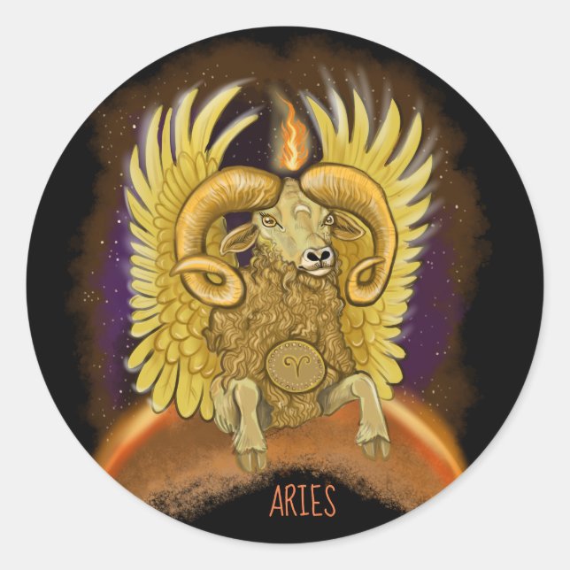 Aries Zodiac Sign Classic Round Sticker (Front)
