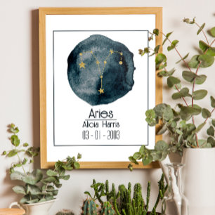 Aries Zodiac Sign: Custom Name & Birthday Poster