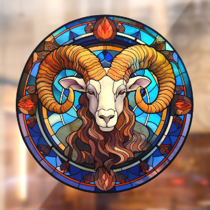 Aries Zodiac Sign Faux Stained Glass Window 