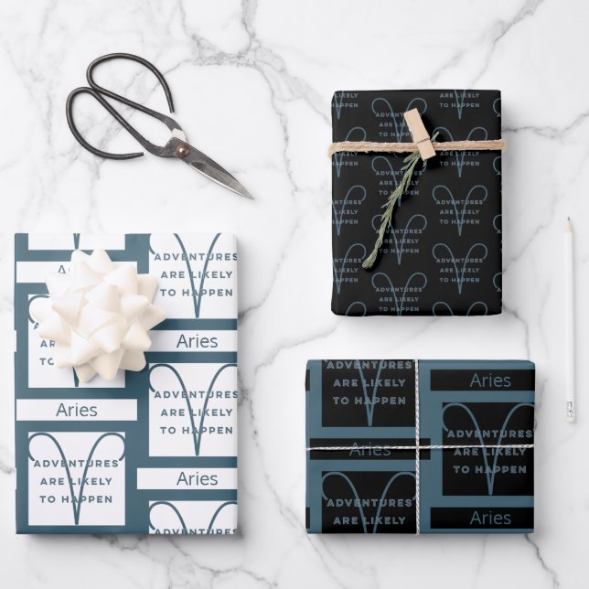 Aries Zodiac Sign Fun Quote in Blue Text Birthday Wrapping Paper Sheet (Front)