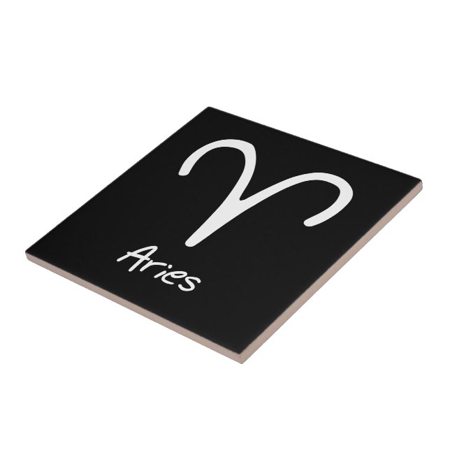 Aries Zodiac Sign on Black Background Ceramic Tile (Side)