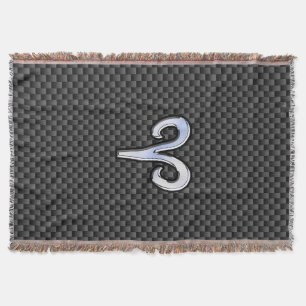 Aries Zodiac Sign on Carbon Fibre Style Throw Blanket