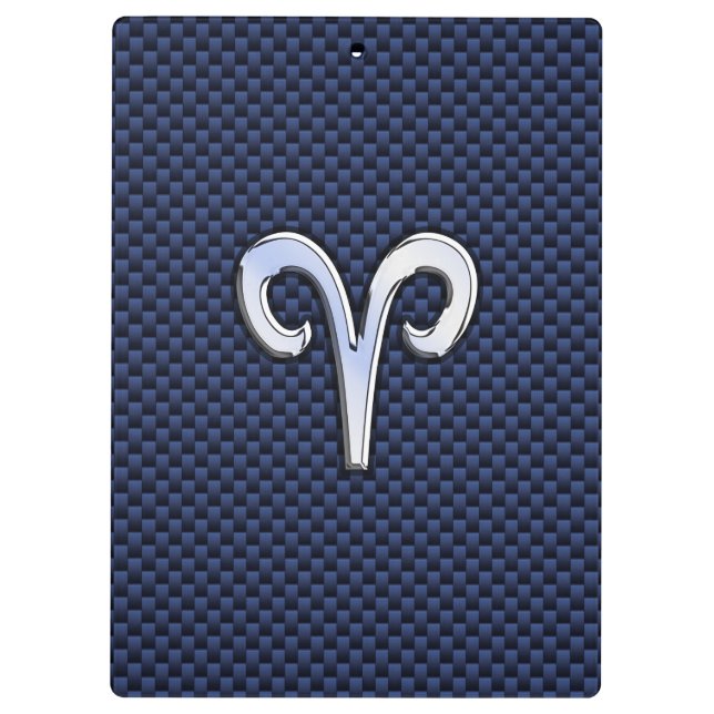 Aries Zodiac Sign on Navy Blue Carbon Fibre Print Clipboard (Back)