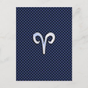 Aries Zodiac Sign on Navy Blue Carbon Fibre Print Postcard