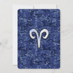 Aries Zodiac Sign on Navy Blue Digital Camo